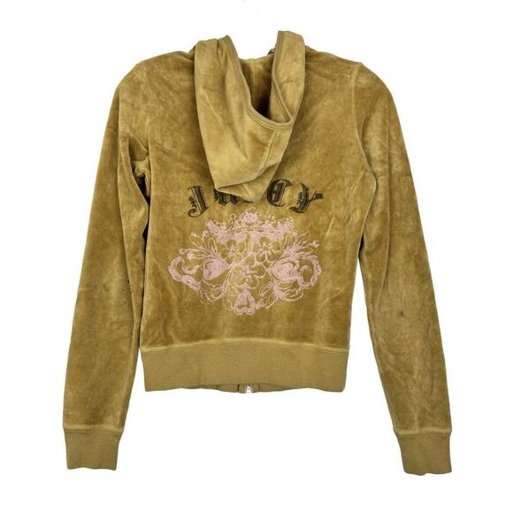 Juicy Couture Jackets & Blazers - Vintage Juicy Couture Track Jacket S Brown Velour Spell Out Zip Hoodie Y2K USA